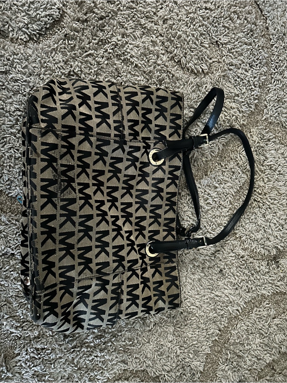 Michael Kors Black and Tan MK Logo Tote